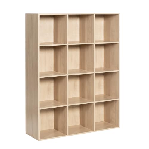 VDNEND Wooden 12-Cube Storage Organizer with Closed Back Panel, 11in Cube Shelf Opening, Bookshelf...
