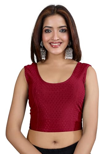 Image of TRENDMALLS Women's Dobby Pure Cotton Elastin Stretchable Readymade Round Neck Sleeveless Blouse Choli Stylish Saree Blouse Ready to Wear