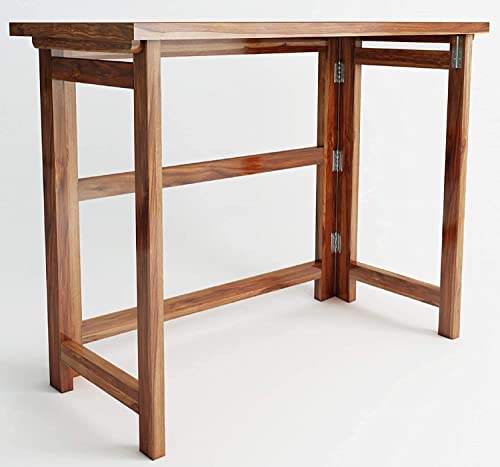 Image of Solid Wood Folding Study Table Laptop Computer Pc Writing Foldable Desk for Home & Office Space Saving Sleek Design (Teak Finish 1, Standard)