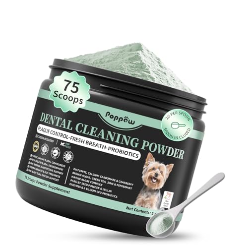 Dog Dental Powder, Dog Teeth Cleaning Powder with 6B CFU Probiotics, Enzymes & Antioxidants, Fresh Breath Support, Plaque & Tartar Off, No Brushing Oral Care - 75 Servings, Mint Chicken Flavor
