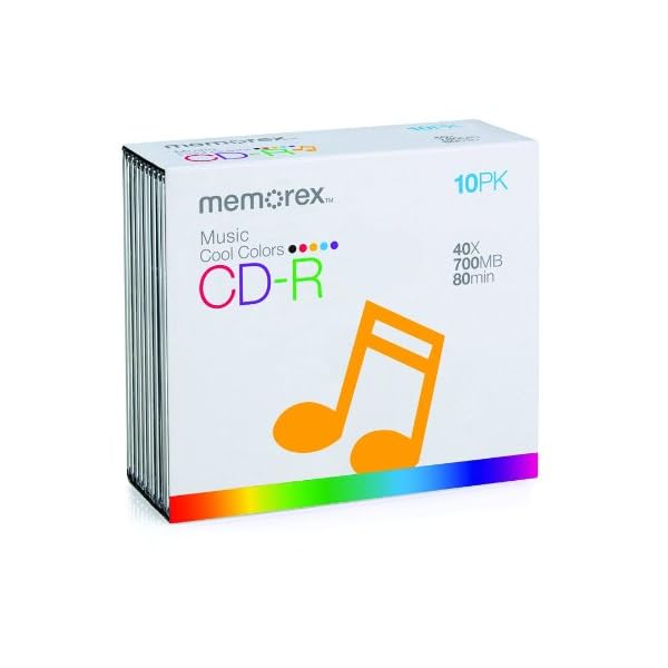 Memorex 700MB/80-Minute Music CD-R Media (Cool Colors, 10-Pack with Jewel Cases) (Discontinued by Manufacturer)