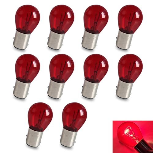 MLY 10 PCS 1157 Bulb P21/5W S25 BAY15D, Double Tail High and Low Brake Light Bulb Turn Signal Light Bulb Replacement, Universal Halogen Brake Tail Light Parking Light for Cars (Red)