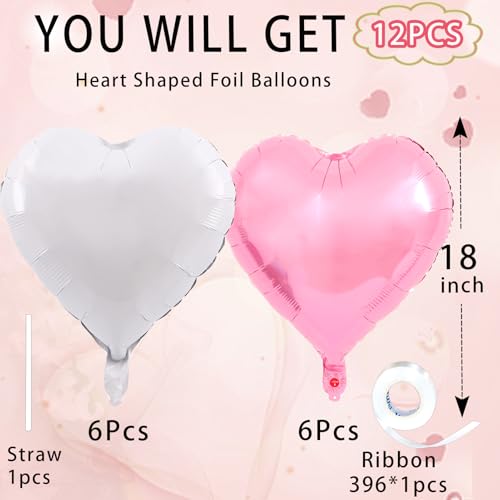 Image of White-Pink Heart Balloons,18inch Bright Pink Heart Shaped Foil Balloons & Snowy White Helium Mylar Balloon for Anniversary Wedding Engagement Birthday Party Baby Shower Decorations