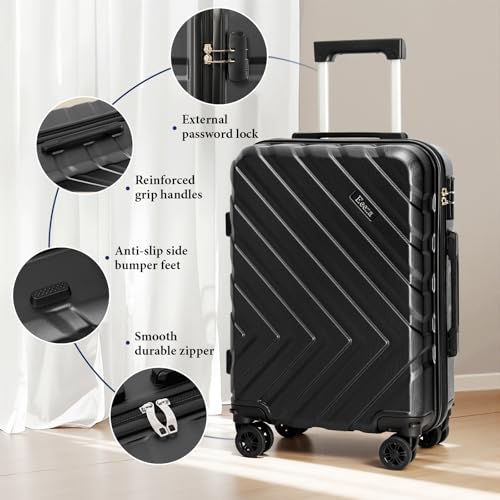 Image of 3 piece Carry on luggage 22x14x9 airline approved Black | Lightweight ABS Hardside Luggage, TSA-Approved combination Lock, Suitcases with Spinner Removable Wheels (20 inch /DB /TB)