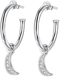 Lydreewam 925 Sterling Silver Half Hoop Earrings for Women with Star/Moon/Love Heart/Tree of Life, Diameter 20mm