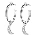 Produktbild Lydreewam Damen Ohrringe Creolen mit Anhänger Mond 925 Sterling Silber mit 3A Zirkonia, Durchmesser 20mm