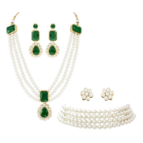 Image of Peora Traditional Maharani Haar Necklace with Earrings Bridal Jewellery Set Gift for Women