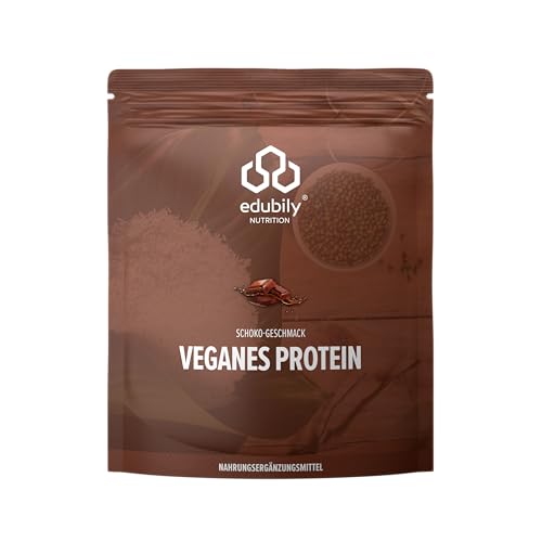 edubily nutrition® Veganes Proteinpulver - Mit Reisprotein und Erbsenprotein - Hoher Eiweißgehalt - Ohne Zucker - Mit Stevia - Laborgeprüftes Eiweißpulver (750 g, Schoko)