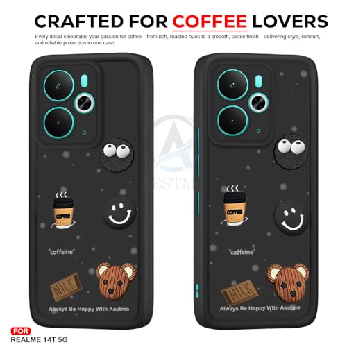 Image of AESTMO Back Case Cover for Realme 14T 5G Cover | Cute Fun Cartoon 3D Ball | Coffee Silicone Case | Full Body Protection | Camera Protection Back Cover for Realme 14T 5G (Black)