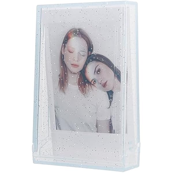 Cryfokt Mini футляр для 3-дюймовых фотографий из поликарбоната коробка для хранения фотокарточек с ручкой-шнурком идеальный подарок на день рождения и Рождество голубой прозрачный с блестками