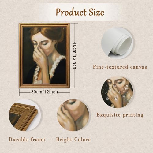 Aroutde Funny Bathroom Wall Art Vintage Gold Framed Humorous Toilet Woman Covering Nose Printing Mid Century Amusing Lady Bad Smell Poster Farmhouse Wall Decor for Restroom (16L''x12W'') by Aroutde - Image 2