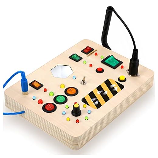 Switches Busy Board for Toddlers Montessori Light Switch Toys for Kids with Led Lights Up Pluggable Wires, Toys with Buttons to Push for Kids Aged 3+ Boys Girls Gift Educational Learning Fidget Toy