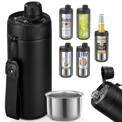 5-in-1 Insulated Can Cooler with Fizz Lid, 12 & 16 oz Slim Can Cooler for Beer&Soda, Stainless Steel Can Holder for Regular Universal Bottles (Black) by Hillmod - Used condition - US$22.43