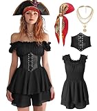 minkasic Womens Pirate Costume Dress Pirate Costumes Outfit for Women with Headscarf Corset Accessories 4PCS