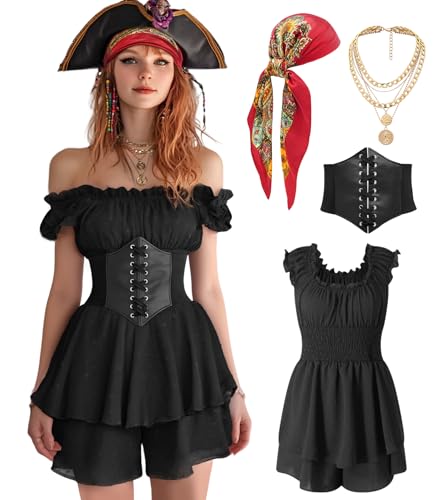 minkasic Womens Pirate Costume Dress Pirate Costumes Outfit for Women