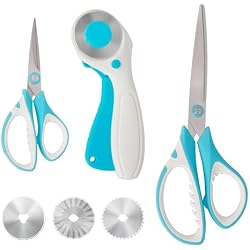 MANUFORE Professional Sewing Scissors Set: Big and Small Scissors, Rotary Cutter with 3pcs Extra Blades for Cutting Fabric