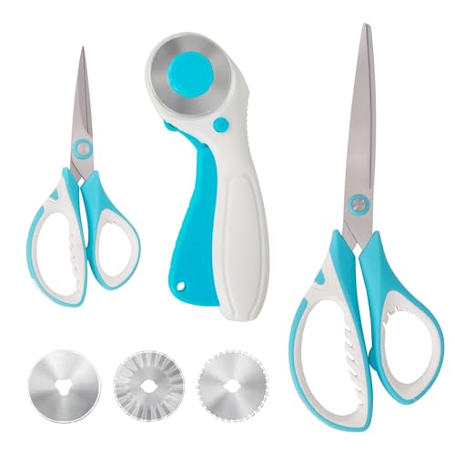 MANUFORE Professional Sewing Scissors Set: Big and Small Scissors, Rotary Cutter with 3pcs Extra Blades for Cutting Fabric
