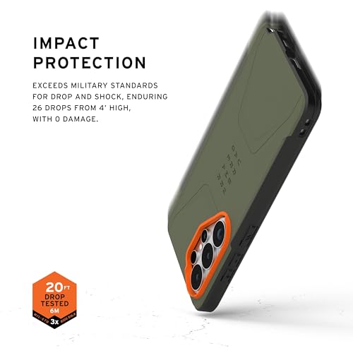 Image of Urban Armor Gear UAG Designed for Galaxy S26 Ultra 5G Case, Civilian - Compatible with Magnetic Charging Anti-Slip Rugged Military Drop Tested Protective Cover - Olive Drab /Orange