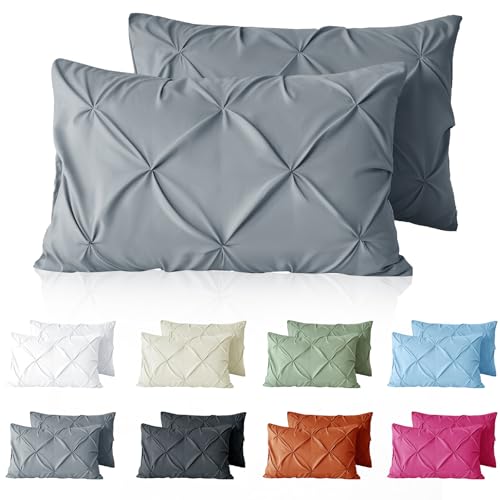 VACVELT 2pc Light Gray Pintuck Pillow Shams King, Envelope Closure by VACVELT - Used condition - US$11.05
