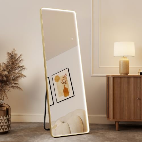 S'bagno 160 x 50 cm Espejo de pie con iluminación LED, marco de aluminio | Espejo Cuerpo Entero 3000-6500K & Función de Memoria, Vidrio Reforzado, Espejo Grande para Vestuarios y Dormitorio