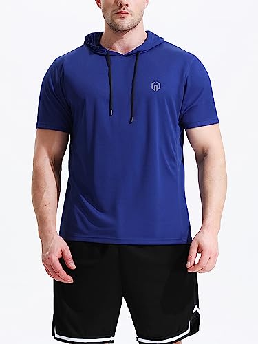 NELEUS Pacote com 3 camisetas masculinas para corrida com capuz e malha, 5084 Preto/Cinza/Azul, Paco