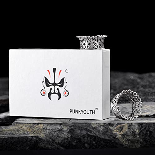 PUNKYOUTH 2PCS Ear Gauges Plugs Hollow Floral Single Flared Tunnels Fashion Expander Stretcher Piercings Brass Gauge Earrings 2g-1\"