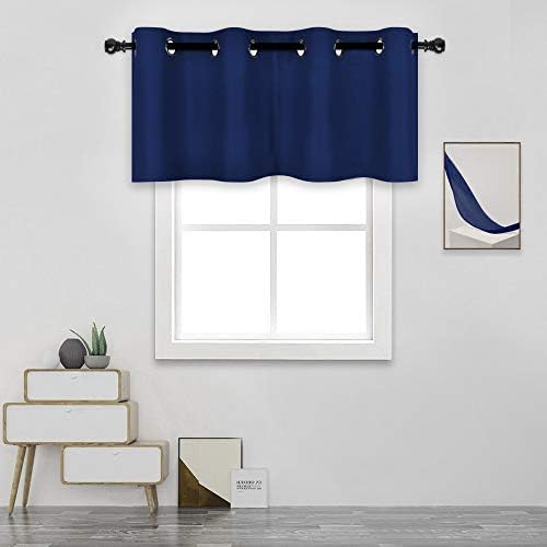 DECOVSUN Navy Blue Valances for Bedroom Windows Blackout Thermal Insulated Valances for Living Room Short Straight Drape Valance for Loft Basement 52X18 1Panel