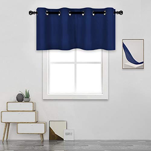 Decovsun Navy Blue Valances For Bedroom Windows Blackout Thermal Insulated Valances For Living Room Short Straight Drape Valance For Loft Basement 52X18 1Panel #TOP15