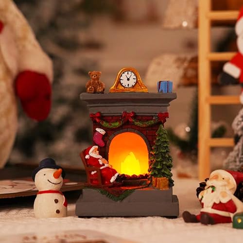 Neioaas Christmas Santa Claus Fireplace Night Light Gift Decoration Ornaments,Santa Decor for Trees Desks and Shelves for Christmas Party Festive Home Decor