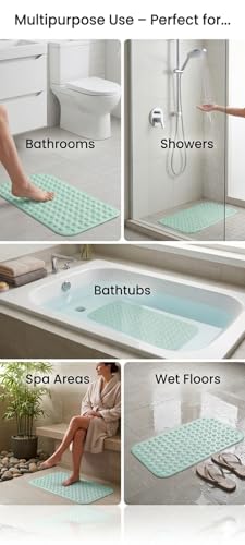Image of Dribble Anti-Slip PVC Bath Mat with Suction Cups & Drainage Holes | Waterproof Shower Mat for Bathroom, Bathtub & Wet Areas | Soft Massage Surface, Quick Dry, Washable Bath Mat (70 X 38 cm) Green