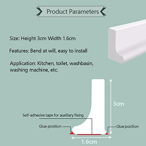 2M/78inch Silicone Shower Threshold Water Barrier,Wet Room Floor Water Barrier,Bathroom Water Dam,Shower Sealing Strip,Sink Bathtub Retaining Strip for Wet and Dry Separation (L Shape,3cm High)