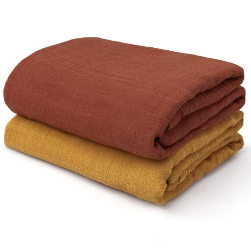 Image of Muslin Swaddle Blankets for Baby Boys and Girls, 2-Pack Breathable Soft Receiving Blanket Wrap, Baby Essentials, Registry & Gift, 47 x 47 inches Yellow