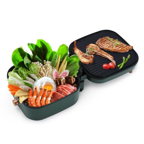 Uten Hot Pot Barbecue, 2 in1 Multifunktion Doppelbratpfanne Grill mit Antihaftbeschichteter Oberfläche, Elektrischer Rauchfreier Grill für Einfache Reinigung, Einstellbare Temperaturkontrolle