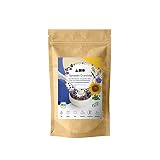 AHO Sprossen Crunchies, Glutenfreies Bio Knuspermüsli aus gekeimtem Buchweizen, Datteln, gekeimte Sonnenblumenkerne, Leinsamen, Wildheidelbeeren und Zimt, Schonend bei nur 42°C gedörrt (150g)