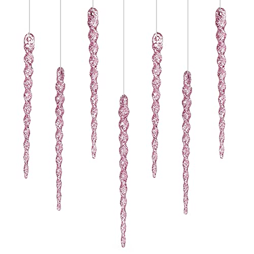 AMS Ornements glaçons paillettes plastique 30 morceaux sapin Noël (5.1", rose)