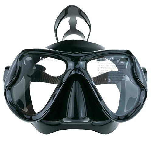 WACOOL Snorkeling Package Set for Adults, Anti-Fog Coated Glass Diving Mask, Snorkel with Silicon Mouth Piece,Purge Valve and Anti-Splash Guard w/Travel Short Swim Fins (Black L)