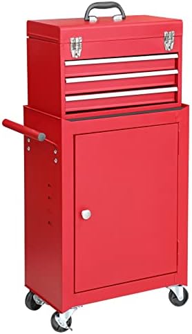 GSTANDARD APTB202R Torin Rolling Garage Workshop Tool Organizer: Detachable 3 Drawer Tool Chest with Large Storage Cabinet and Adjustable Shelf, Red