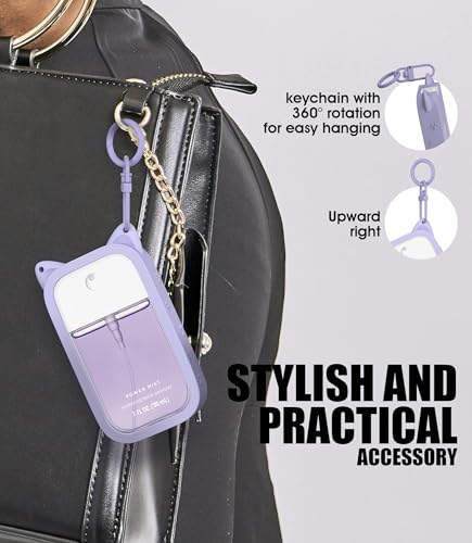 1 Pack Silicone Case Compatible with Touchland Hand Sanitizer Spray (Fit for 1 FL OZ/30 mL Ver), Portable keychain Cute Color Ears (Purple)3