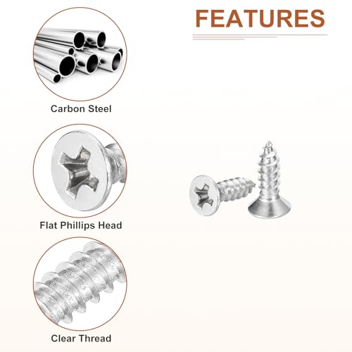 DTGN 100Pcs M3.5x12mm Flat Head Wood Screws, 304 Stainless Steel Phillips Self Tapping Screws - Good for Woodworking Furniture - Silver - Image 4