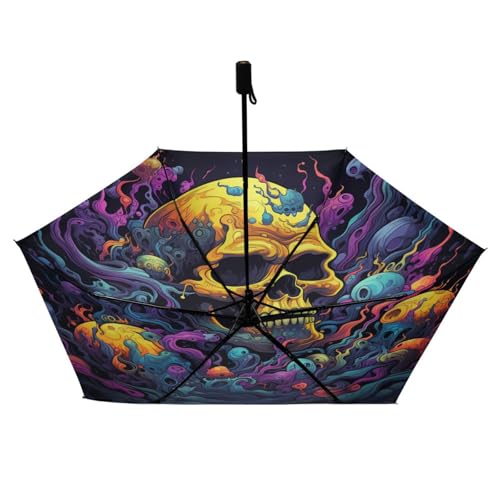 Parapluie pliant à motif de crâne abstrait aquarelle protection solaire et UV compact