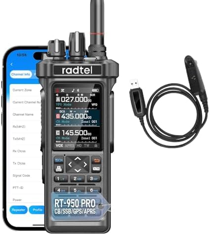 Radtel RT-950 PRO Amateurfunkgerät, GPS/APRS, 10 W Walkie-Talkie, Handfunkgerät mit großer Reichweite, AM/FM/CB/SW/MW/LW RX, Bluetooth-App-Programmierung, NOAA, Spektrumanalysator
