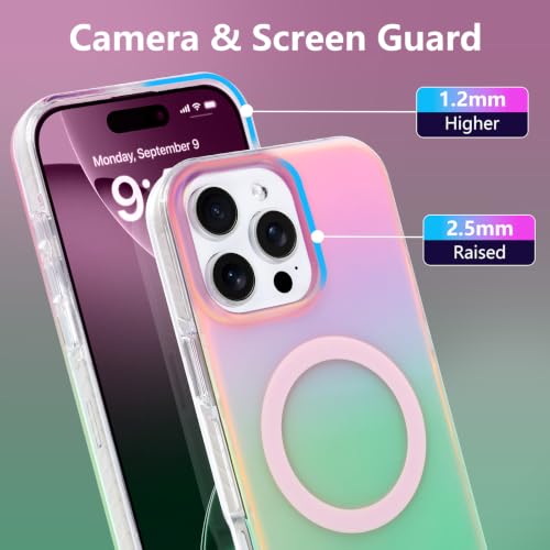 Image of Magnetic Case for iPhone 16 Pro Max [Compatible with Magsafe] | [Anti-Yellowing] [1 Screen Protector] Cute Fashion Iridescent Case for iPhone 16 Pro Max 6.9 inch 2024, Pink Green