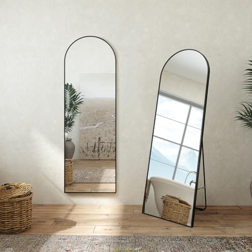 AICA Miroir sur Pied 150cm Forme Arche Noir HD, Miroir Plein Pied Mural