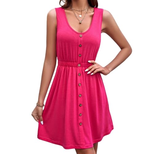 Robe décontractée pour femme sans manches col rond et boutons pour l'été