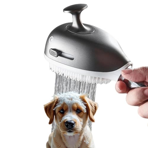 WJCCLYJC Deshedding Dog Bath Brush With Shampoo Dispenser - 2-In-1 Shower Hose Attachment For Dogs, Adjustable Handle For Kids And Adults, Includes Silicone Scrubber For Easy Washing (Gun gray)