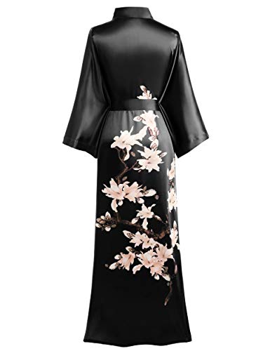 Image of BABEYOND Kimono Robe Cover up with Box Long Floral Satin Sleepwear Silky Bathrobe Bachelorette Robe