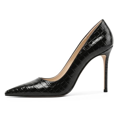 Image of Eldof Women's Classic Dress Pumps Shoes, Sexy Pointed Toe 4 inch Stiletto High Heels, Office Formal Slip On Size 5-13