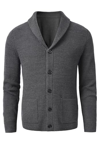 Men's Shawl Collar Cardigan Sweater Button Slim fit Wired Knitted Merino Wool Sweater