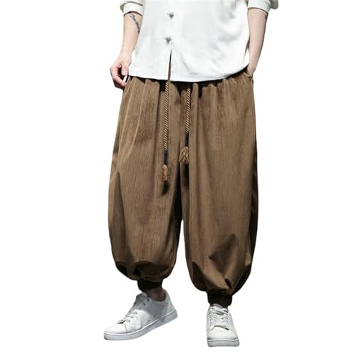 Men's Autumn Winter Trendy Fleece National Style Loose Harem Lantern Long Pants