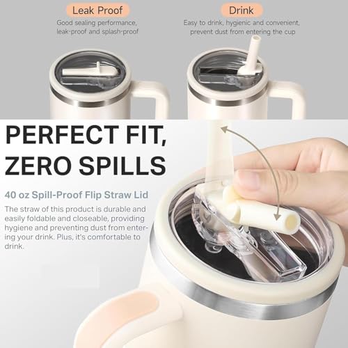 Image of 40oz Tumbler Replacement Flip Straw Lid Pack of 2 - Leak Proof BPA Free Lid with 2 Reusable Straws, Splash Resistant Flip Top Cover Compatible with Stanley 40 oz Quencher H2.0 Tumbler (Pink)